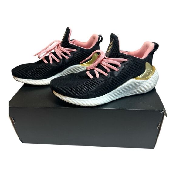 Adidas Alphaboost Women’s Size 7 Black Gold Metallic Pink Laces Running Shoe - Picture 1 of 10